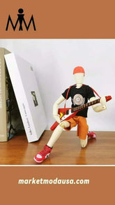 Handmade homemade ornaments - Wudi guitar player wooden figurine.