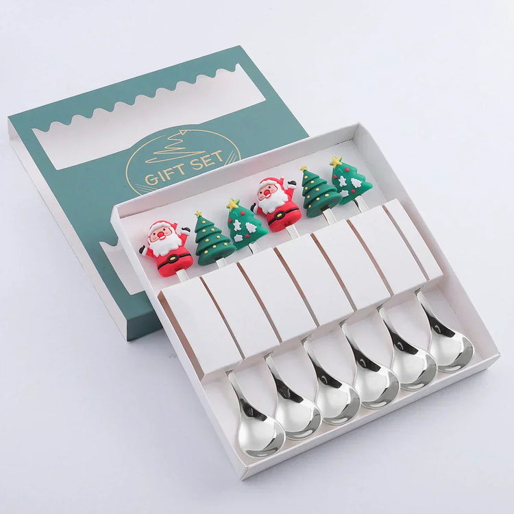 Set of 6 silver design Christmas spoons