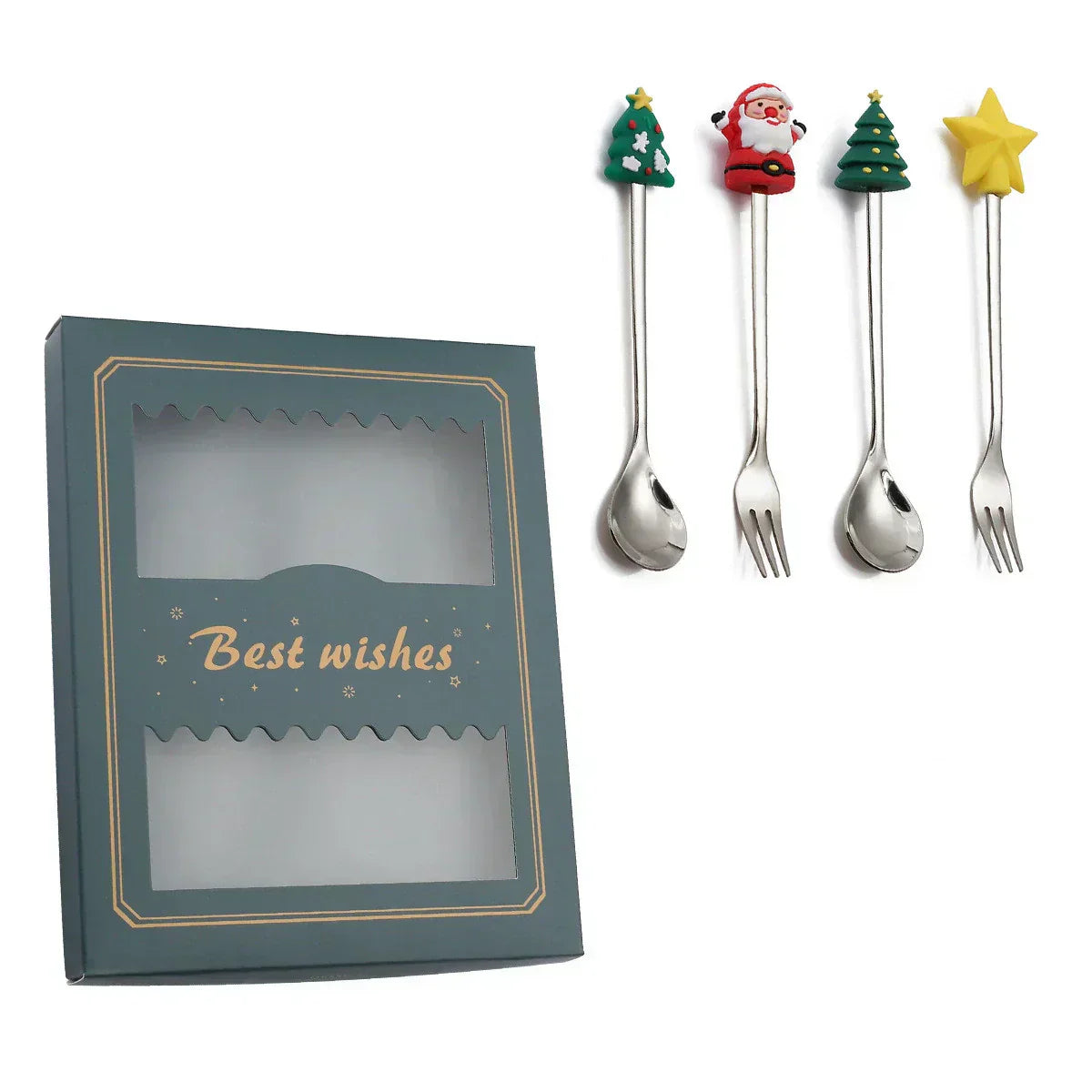 Silver design Christmas cutlery set 4