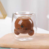 Modern drinking glass with double-layer bear design